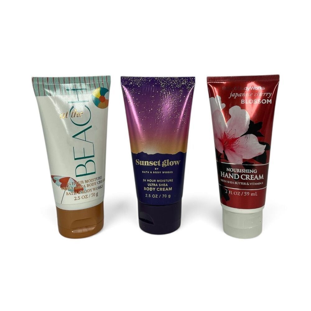 Bath & Body Works At the Beach Sunset Glow & Cherry Blossom Body Cream Hand Trio